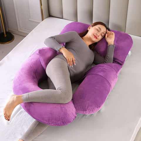 Pregnancy Pillow U-Shaped Pillow Full Body Pillow for Maternity Support Sleeping Pillow with Velour Cover (Purple)