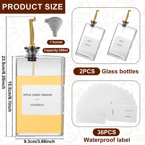 2Pcs 500Ml Olive Oil Dispenser Bottle Glass Oil Dispenser Rectangular Cooking Dispenser Transparent Olive Oil Bottle with Labels