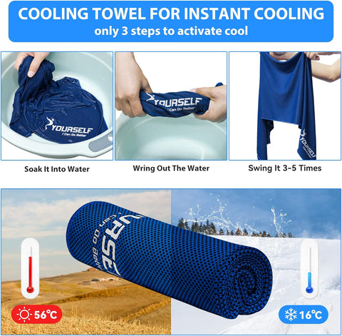 Cooling Towels for Neck and Face, 4 Pack 40" X 12" Cooling Towel for Hot Weather, Soft Breathable Instant Cool Chilly Pad for Sports Golf Yoga Gym Athletes Camping Ice Towels(Dblue)