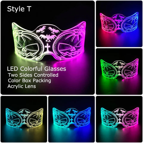 Acrylic LED Luminous Glasses Glow Party Glasses Neon Light up Visor Eyeglasses DJ Bar Party Eyewear for Halloween Christmas
