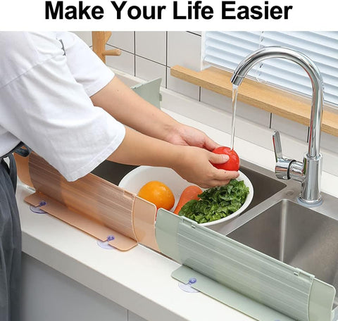 Kitchen Sink Splash Guard, Dish Washing Baffle Board with Suction Cups, Sink Anti-Splash Proof Retaining Plate for Kitchen, Bathroom (Pink)
