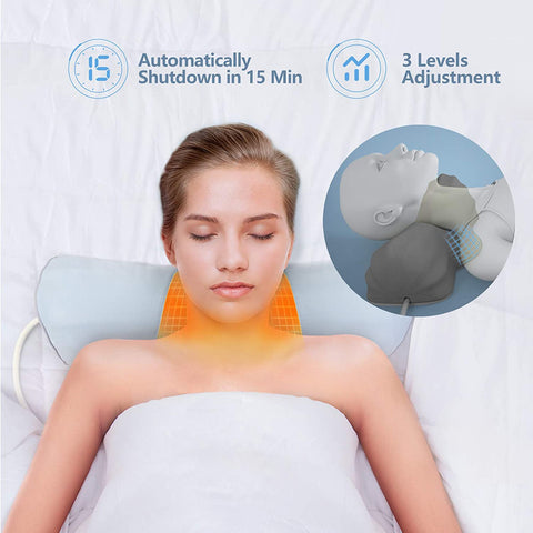 Cervical Neck Traction Pillow for Sleeping Neck Roll Pillow Neck Support Pillow for Neck Pain Relief Adjustable Vibrating Massage and Electric Heat Therapy