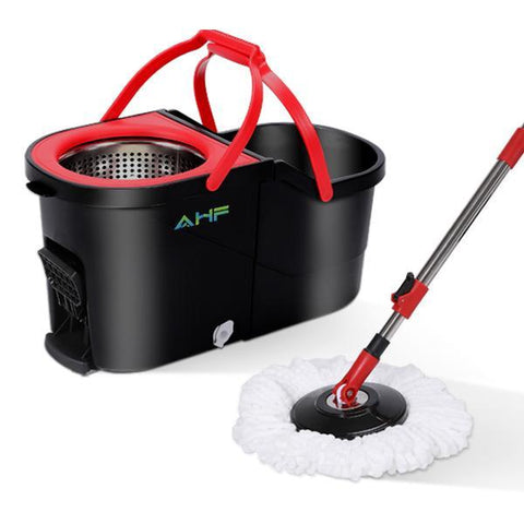 AHF NEW MODEL Microfiber Spin Mop R-2/R-2S Quick Dry & Clean 360° Rotation Floor Bucket Cleaning System Hands-Free Red Standard Model Convenient Foldable Design Saves Space Efficient Microfiber Head for Thorough Dirt Removal
