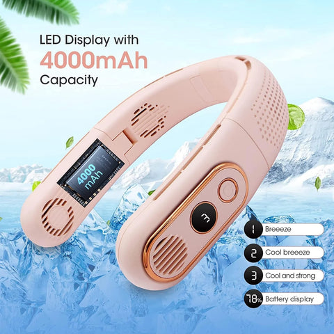 Portable Neck Fan, 4 Turbo, 3-Speed, 80 Blades, 0.59 Lb, Hands-Free, Foldable USB Fan for Travel