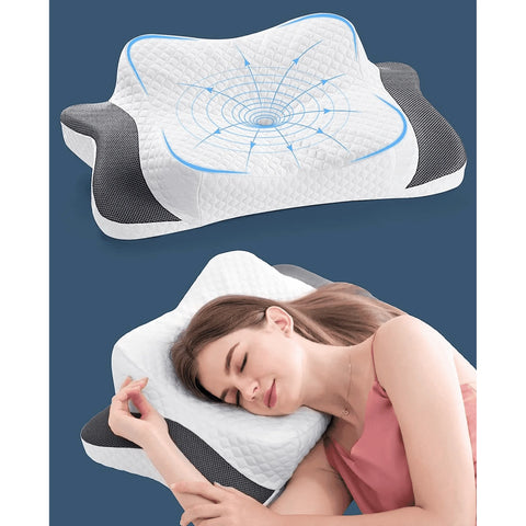 Memory Foam Pillow, Cervical Pillow for Neck Pain Relief, Ergonomic Pillow with Arm Hole Adjustable Contour Pillow for Side/Back/Stomach Sleeper
