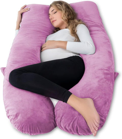 Pregnancy Body Pillow,Maternity Body Pillow with Pillow Cover,U Shaped Body Pillow (Purple Pink)