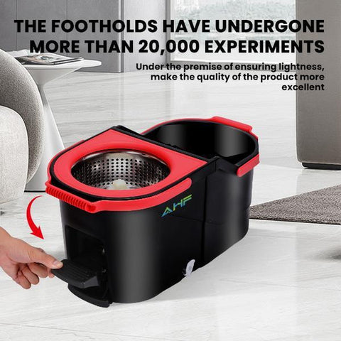 AHF NEW MODEL Microfiber Spin Mop R-2/R-2S Quick Dry & Clean 360° Rotation Floor Bucket Cleaning System Hands-Free Red Standard Model Convenient Foldable Design Saves Space Efficient Microfiber Head for Thorough Dirt Removal