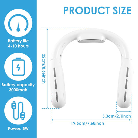Portable Neck Fan Foldable Wearable Personal Fan 3000Mah Rechargeable Neck Cooler Fan USB Neck Fans with Display Low Noise Hanging Neck Fan 3 Speeds Hands Free Mini Nack Fans for Home Office Outdoor