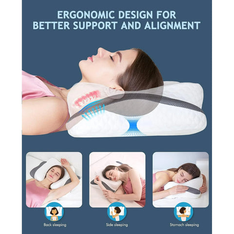 Memory Foam Pillow, Cervical Pillow for Neck Pain Relief, Ergonomic Pillow with Arm Hole Adjustable Contour Pillow for Side/Back/Stomach Sleeper