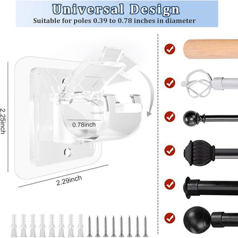 8 Counts Set Nail Free Adjustable Drapery Self Adhesive Curtain Rod Brackets,Curtain Rod Bracket No Drilling,Towel Holder Fixing Hook for Home Bathroom Kitchen and Hotel Use (Transparent).