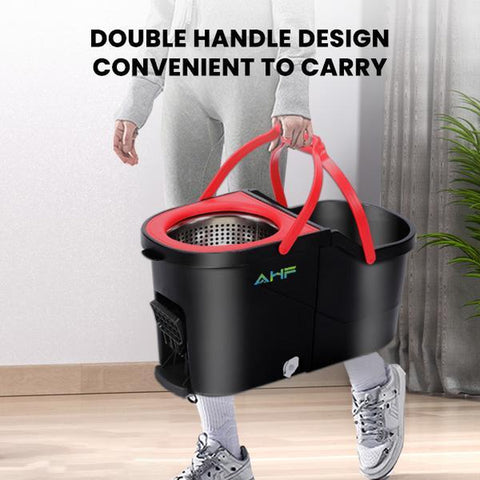AHF NEW MODEL Microfiber Spin Mop R-2/R-2S Quick Dry & Clean 360° Rotation Floor Bucket Cleaning System Hands-Free Red Standard Model Convenient Foldable Design Saves Space Efficient Microfiber Head for Thorough Dirt Removal