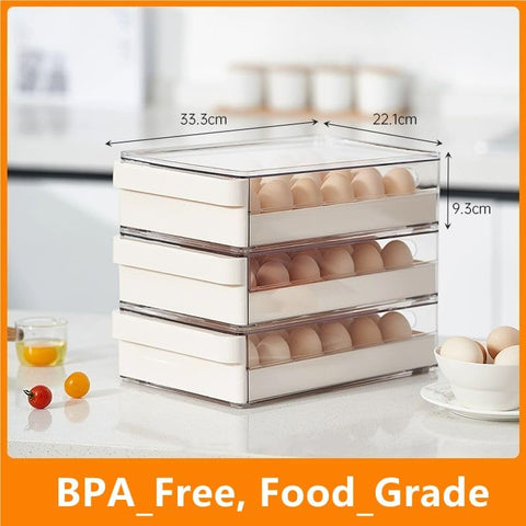 Egg Storage Container for Refrigerator, Clear Egg Drawer 24 Capacity Egg Holder Egg Tray with Non-Slip Pads, BPA Free, 2 Pack