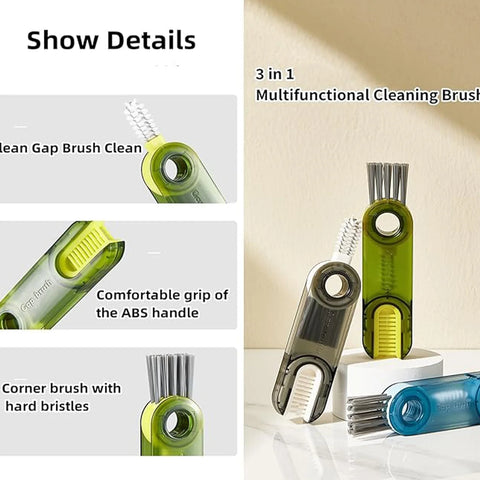 1Piece 3 in 1 Bottle Cup Lid Brush Straw Cleaner Tool Multi-Functional Crevice Cleaning Brush