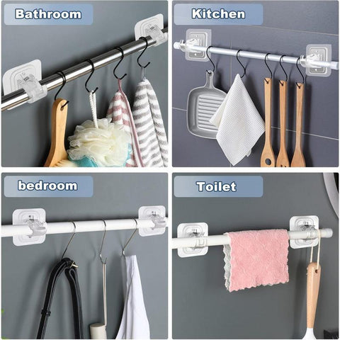 8 Counts Set Nail Free Adjustable Drapery Self Adhesive Curtain Rod Brackets,Curtain Rod Bracket No Drilling,Towel Holder Fixing Hook for Home Bathroom Kitchen and Hotel Use (Transparent).