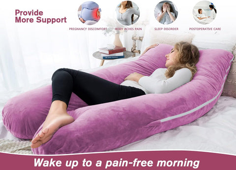 Pregnancy Body Pillow,Maternity Body Pillow with Pillow Cover,U Shaped Body Pillow (Purple Pink)