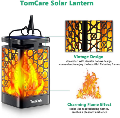 Solar Lanterns Outdoor Upgraded Flickering Flame Waterproof Hanging Lanterns Decorative Solar Powered LED Christmas Lights for Patio Deck Yard, 2 Pack