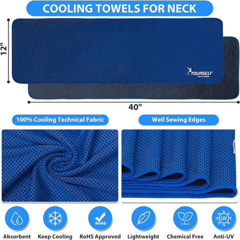 Cooling Towels for Neck and Face, 4 Pack 40" X 12" Cooling Towel for Hot Weather, Soft Breathable Instant Cool Chilly Pad for Sports Golf Yoga Gym Athletes Camping Ice Towels(Dblue)