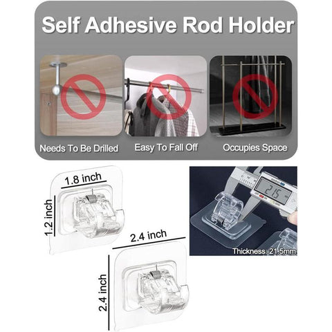 8 Counts Set Nail Free Adjustable Drapery Self Adhesive Curtain Rod Brackets,Curtain Rod Bracket No Drilling,Towel Holder Fixing Hook for Home Bathroom Kitchen and Hotel Use (Transparent).