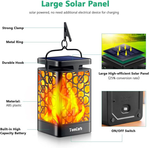 Solar Lanterns Outdoor Upgraded Flickering Flame Waterproof Hanging Lanterns Decorative Solar Powered LED Christmas Lights for Patio Deck Yard, 2 Pack
