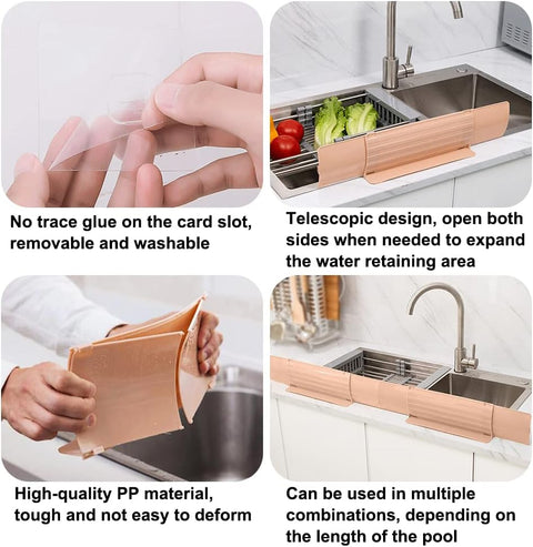 Kitchen Sink Splash Guard, Dish Washing Baffle Board with Suction Cups, Sink Anti-Splash Proof Retaining Plate for Kitchen, Bathroom (Pink)