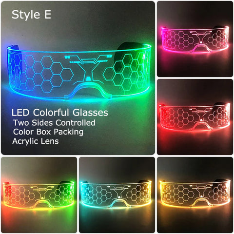 Acrylic LED Luminous Glasses Glow Party Glasses Neon Light up Visor Eyeglasses DJ Bar Party Eyewear for Halloween Christmas