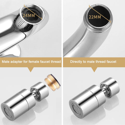 Faucet Aerator, 360-Degree Rotate Kitchen Sink Faucet Aerator, 2 Sprayer Dual Function 80-Degree Big Angle Water Saving Sink Faucet Aerator,55/64 Inch 27UNS Female Thread, Polished Chrome