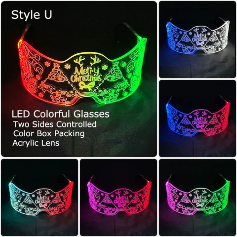 Acrylic LED Luminous Glasses Glow Party Glasses Neon Light up Visor Eyeglasses DJ Bar Party Eyewear for Halloween Christmas