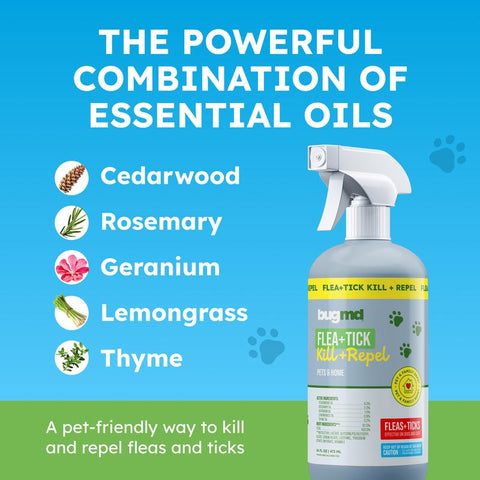 Bugmd Flea & Tick Spray for Dogs, Cats & Home – Plant-Based Formula with Cedarwood Oil – Indoor/Outdoor Use – 16 Oz