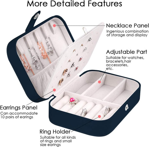 Travel Jewelry Organizer,Pu Leather Travel Jewelry Case,Double Layer Small Jewelry Box for Women Girls,Jewelry Organizer Box for Necklace,Ring,Earring (Navy Blue)