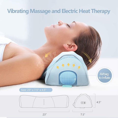 Cervical Neck Traction Pillow for Sleeping Neck Roll Pillow Neck Support Pillow for Neck Pain Relief Adjustable Vibrating Massage and Electric Heat Therapy