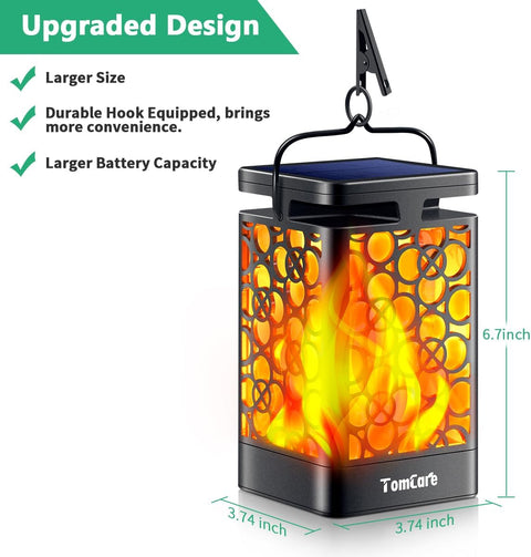 Solar Lanterns Outdoor Upgraded Flickering Flame Waterproof Hanging Lanterns Decorative Solar Powered LED Christmas Lights for Patio Deck Yard, 2 Pack