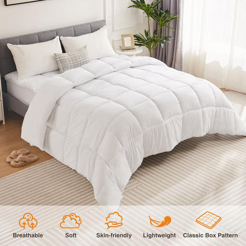 Super Soft Fluffy Fiber Fill, Lightweight and Warm, All Seasons White, Breathable Fabrics, Queen/King Size Bedding