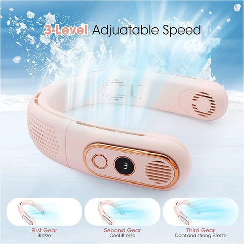Portable Neck Fan, 4 Turbo, 3-Speed, 80 Blades, 0.59 Lb, Hands-Free, Foldable USB Fan for Travel