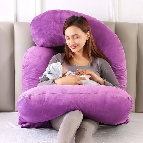Pregnancy Pillow U-Shaped Pillow Full Body Pillow for Maternity Support Sleeping Pillow with Velour Cover (Purple)