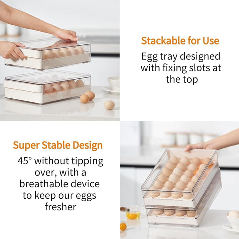 Egg Storage Container for Refrigerator, Clear Egg Drawer 24 Capacity Egg Holder Egg Tray with Non-Slip Pads, BPA Free, 2 Pack