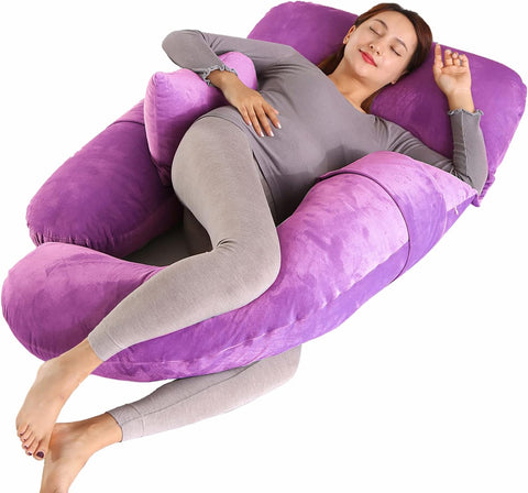 Pregnancy Pillow U-Shaped Pillow Full Body Pillow for Maternity Support Sleeping Pillow with Velour Cover (Purple)
