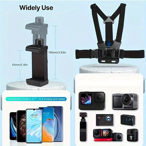Action Camera Chest Strap Kit, Multifunctional Phone Clip Mount, Outdoor Shooting Accessories, Action Camera Accessories for Gopro/Phone/Osmo Action, Smartphone Accessories