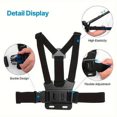Action Camera Chest Strap Kit, Multifunctional Phone Clip Mount, Outdoor Shooting Accessories, Action Camera Accessories for Gopro/Phone/Osmo Action, Smartphone Accessories