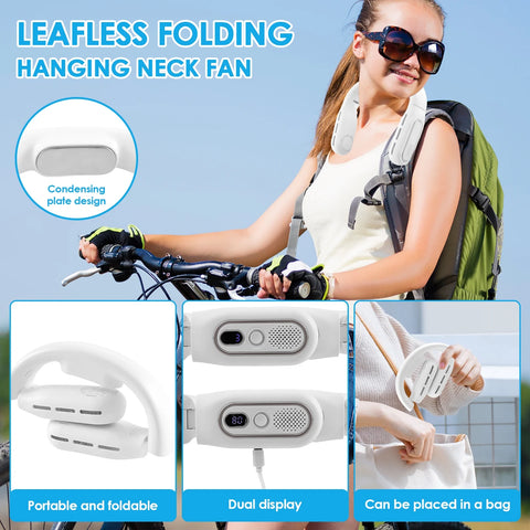 Portable Neck Fan Foldable Wearable Personal Fan 3000Mah Rechargeable Neck Cooler Fan USB Neck Fans with Display Low Noise Hanging Neck Fan 3 Speeds Hands Free Mini Nack Fans for Home Office Outdoor