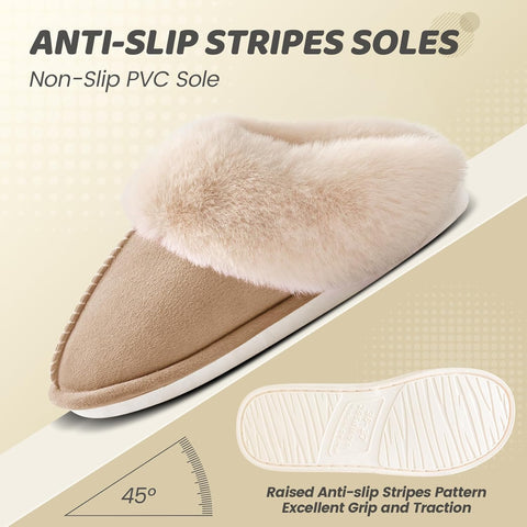 Women'S House Slippers Memory Foam Fluffy Soft Slippers, Slip on Winter Warm Shoes for Women