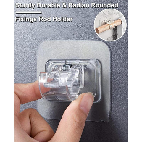 8 Counts Set Nail Free Adjustable Drapery Self Adhesive Curtain Rod Brackets,Curtain Rod Bracket No Drilling,Towel Holder Fixing Hook for Home Bathroom Kitchen and Hotel Use (Transparent).