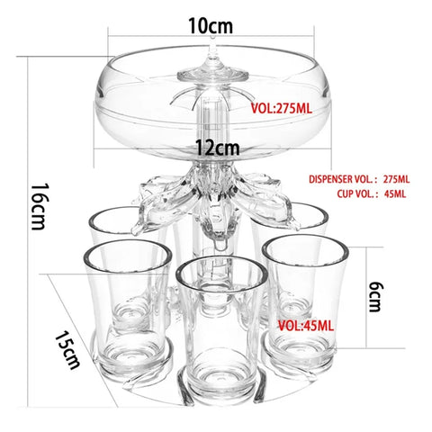 B50C 6 Shot Wine Liquor Dispenser with 6 Glasses Wine Whisky Beer Dispenser Holder Partys Drink Dispenser Station