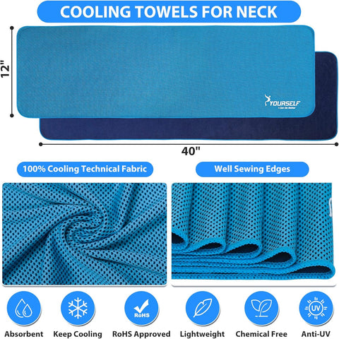 Cooling Towels for Neck and Face, 6 Pack 40" X 12" Cooling Towel for Hot Weather, Soft Breathable Instant Cool Chilly Pad for Sports Golf Yoga Gym Athletes Camping Ice Towels(Mix-6Pcs)