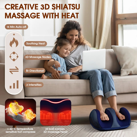 Shiatsu Foot Massager Machine with Heat, Foot and Calf Massager with Massage Roller, Deep Tissue Massager for Foot Massage and Calf Massage, Gifts for Mom & Dad