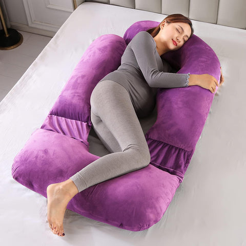 Pregnancy Pillow U-Shaped Pillow Full Body Pillow for Maternity Support Sleeping Pillow with Velour Cover (Purple)