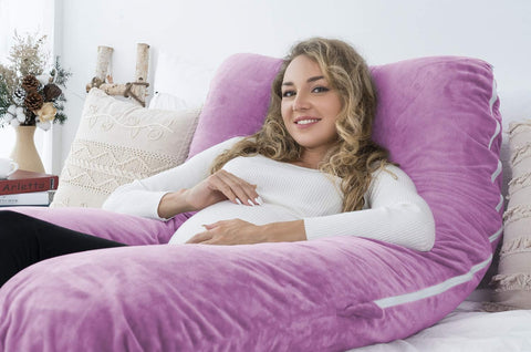 Pregnancy Body Pillow,Maternity Body Pillow with Pillow Cover,U Shaped Body Pillow (Purple Pink)
