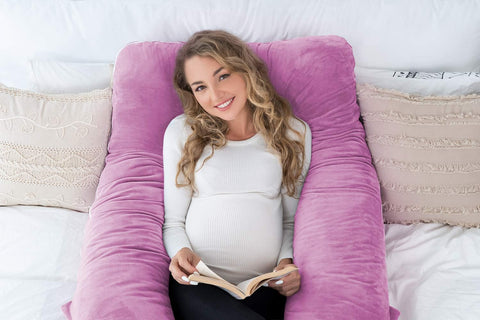 Pregnancy Body Pillow,Maternity Body Pillow with Pillow Cover,U Shaped Body Pillow (Purple Pink)