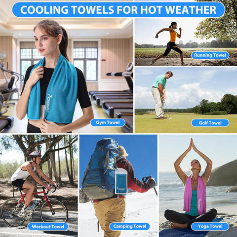 Cooling Towels for Neck and Face, 6 Pack 40" X 12" Cooling Towel for Hot Weather, Soft Breathable Instant Cool Chilly Pad for Sports Golf Yoga Gym Athletes Camping Ice Towels(Mix-6Pcs)
