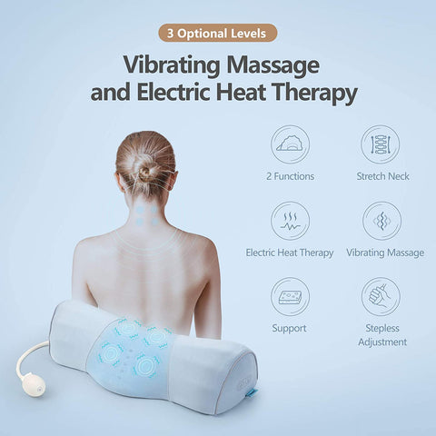 Cervical Neck Traction Pillow for Sleeping Neck Roll Pillow Neck Support Pillow for Neck Pain Relief Adjustable Vibrating Massage and Electric Heat Therapy