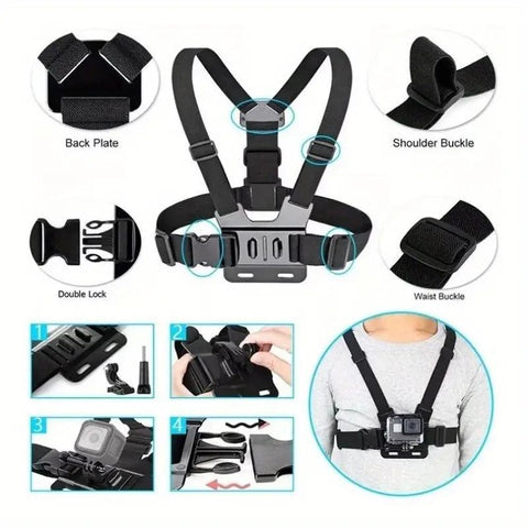 Action Camera Chest Strap Kit, Multifunctional Phone Clip Mount, Outdoor Shooting Accessories, Action Camera Accessories for Gopro/Phone/Osmo Action, Smartphone Accessories